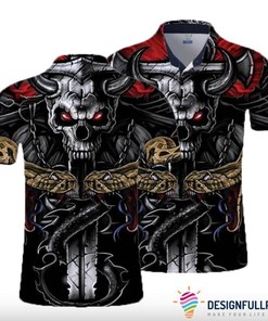 Satan Skull And The Golden Snake Gift Men'S Polo Shirt - Perfect Gift For Fans Of Skulls And Dark Style