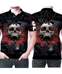 Scary Halloween 3D Printed Polo Shirt Feat. Evil Hands Red Skulls - Spooky Gift For Halloween Fans