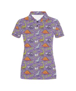 Scary Zombie Dinosaur Print Women'S Polo Shirt For Halloween And Horror Lovers