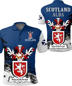 Scottish Family Crest Polo Shirt - Golf Shirt For Macgilchrist Of Scotland