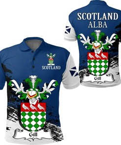 Scottish Family Crest Polo Shirt With Gill Scotland Design - Ideal For Golf And Scottish Heritage Fans
