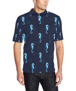Seahorse Blue Neon Pattern Print A3 3D Polo Shirt - Gift For Fans