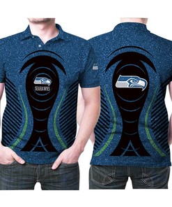 Seattle Seahawks Blue Glitter Pattern All Over Print Polo T-Shirt - Perfect For Fans