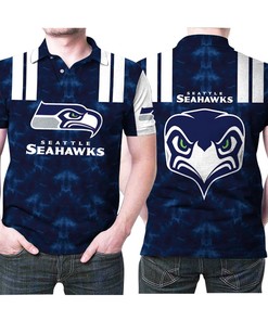 Seattle Seahawks Blue Pattern Logo All Over Print Polo T-Shirt - Ideal Gift For Fans