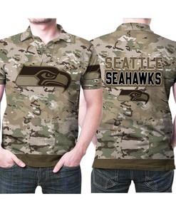 Seattle Seahawks Camouflage Veteran Us Flag All Over Print Polo Shirt - Perfect For Fans