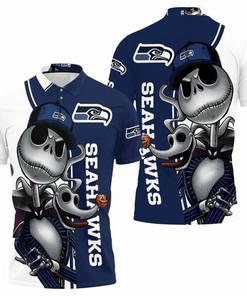 Seattle Seahawks Jack Skellington And Zero All Over Print Polo T-Shirt - Ideal Gift For Fans