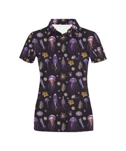 Seaweed With Jelly Fish Print Athletic Polo Shirt - Ideal For Ocean Lovers