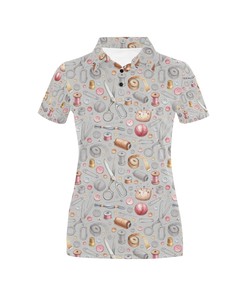 Sewing Equipment Print Women'S Athletic Polo Shirt - Perfect For Sewing Enthusiasts