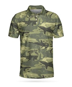 Shark Camouflage Pattern Short Sleeve Polo Shirt - Fan Gift With Athleisure T-Shirt