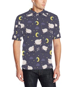 Sheep Night Pattern Print Design Men'S Polo-Shirt - Perfect For Night-Time Fitness Activities