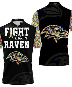 Show Your Support For Autism With Fight Like A Baltimore Ravens Autism Support 3D Polo Shirt