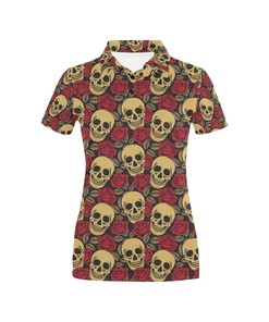 Skull And Roses Print Women'S Polo Shirt - Perfect Gift For Fans Of Skulls And Fashion In 2021