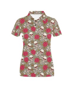 Skull Bone Rose Print Women'S Polo Shirt - Gift For Fans Of Skulls And Elegant Style