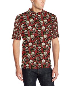 Skull Roses Design Themed Print Polo Shirt - Gift For Fans Of Skulls