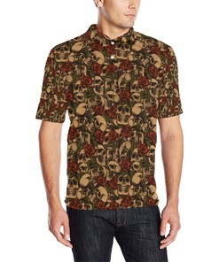 Skull Roses Vintage Design Themed Print Polo Shirt - Gift For Fans Of Skulls