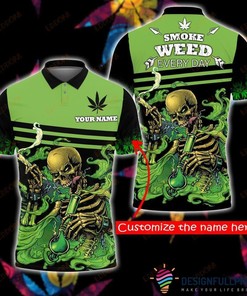 Smoke Pot Leaf Everyday Skull Personalized Gift Men'S Polo Shirt - Perfect Gift For Fans Of Skulls And Marijuana Culture