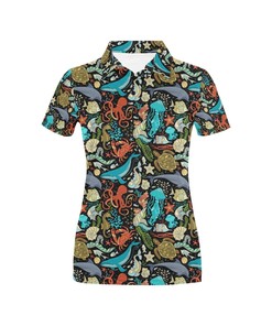 Stand Out With Underwater Animal 3D Polo Shirt For Women With Polo Collar