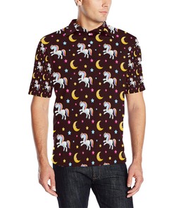Stay Trendy With Unicorn Moon Star Men'S Polo Shirt With Polo Collar