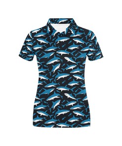 Stylish Shark Print Women'S Polo Shirt - Perfect For The Beach Or Casual Outings