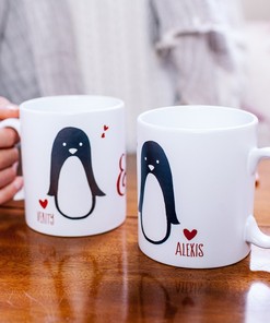Sweet Valentine's Day Gift: Penguin Couple Valentines Mug, Personalised And Cute Valentines Gift