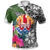 Tahitian White Turtle Plumeria Banana Leaf Polo Shirt