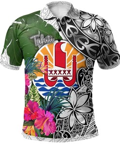 Tahitian White Turtle Plumeria Banana Leaf Polo Shirt