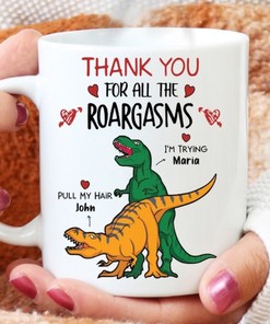 Thank You For The Roargasms Mug - Funny Valentines Day Mug Set for Lover with Double Mug