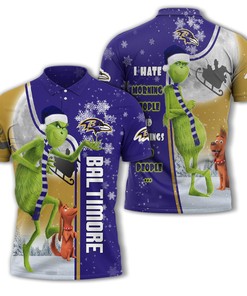 The Grinch Hates Baltimore Ravens Too: Gift The Grinch Baltimore Ravens Nfl Polo Shirt To Morning Haters