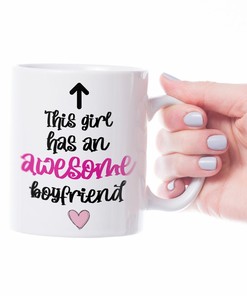 This Girl Has An Awesome Boyfriend Mug Set, Funny and Cute Valentines Day Gift for Her
