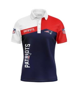 Trendy Look - Women'S 3D Button-Up Polo Shirt Featuring New England Patriots