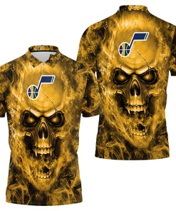 Trendy Utah Jazz Skull Polo Shirt For Nba Fans With All Over Print Polo T-Shirt