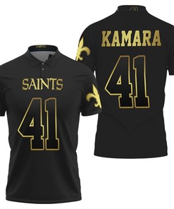 Tribute To A Legend - New Orleans Saints Alvin Kamara 41 Black Golden Edition Jersey Inspired Style 3D Polo Shirt