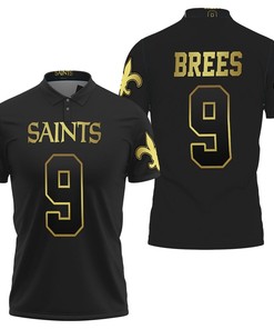 Tribute To A Legend - New Orleans Saints Drew Brees 9 Black Golden Edition Jersey Inspired 3D Polo Shirt