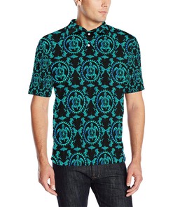 Turquoise Polynesian Turtle Print Hawaiian Polo Shirt