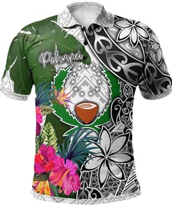 Turtle Plumeria Banana Leaf White Polo Shirt From Pohnpei