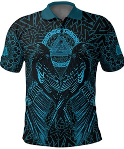 Unique Black And White Raven And Valknut Design Vikingstyle Polo Shirt