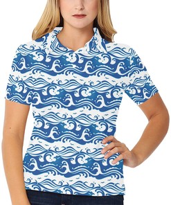 Unique Women'S Polo Shirt With 3D Printed Wave Print Design