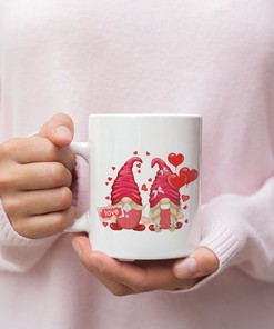 Valentine Gnome Couple Mug Set, Lovely Gnome and Heart Design Mug for Him or Her on Valentine's Day