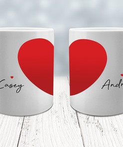 Valentine's Day Coffee Mug Gift Set - Heart Join Personalised Names Boyfriend Girlfriend Wife Husband Coffee Love