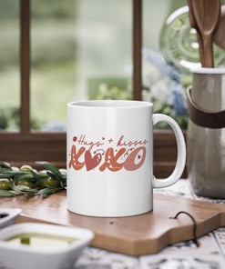 Valentines Day Mug, Hugs Kisses Xoxo, Romantic Cup for Couple in Love