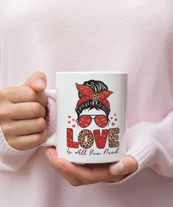Valentines Love is All You Need Mug - Romantic Hearts Coffee Mug Gift