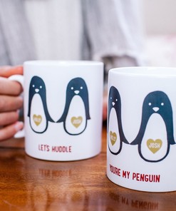 Valentines Mug Set, You'sre My Penguin, Personalised Valentine Gift for Couples