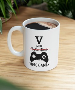 Video Game Lover Gift Set - V Is For Video Games Gamer Mug - Funny Gamer Mug - Valentines Gift For Him