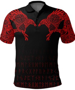 Viking Polo Shirt - The Raven Of Odin Viking Tattoo Design - A Classic Viking Look For Fans