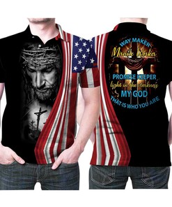 Way Maker Miracle Worker Us Flag Polo Shirt - Patriotic And Powerful
