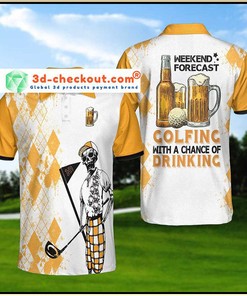 Weekend Forecast Golf With A Chance Of Drinking Skeleton Polo Shirt For Men - Perfect Gift For Golf Fans And Fun Wearers