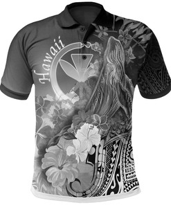 White Kanaka Maoli Humpback Whale Tropical Flowers Polo Shirt For Fans
