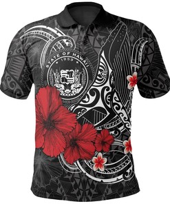 White Polynesian Hawaiian Polo Shirt - Humpback Whale With Hibiscus - A Perfect Gift For Any Occasion.