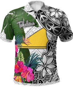 White Turtle Plumeria Banana Leaf Polo Shirt From Tokelau