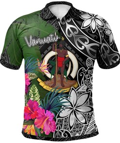 White Turtle Plumeria Banana Leaf Polo Shirt From Vanuatu